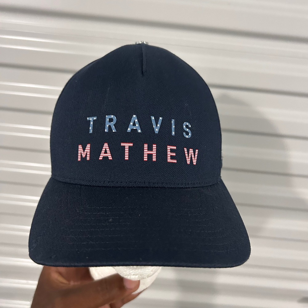 TravisMathew Mens Navy Blue Coeur d'Alene Golf Hat Flexfit 110 Snapback Cap